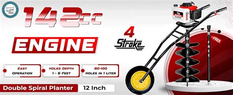DVI 142CC Trolley Earth Auger Machine, 4-Stroke Petrol Engine – with 12 ...