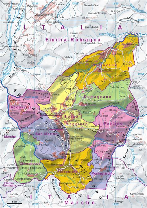 Detailed administrative map of San Marino with relief | San Marino | Europe | Mapsland | Maps of ...