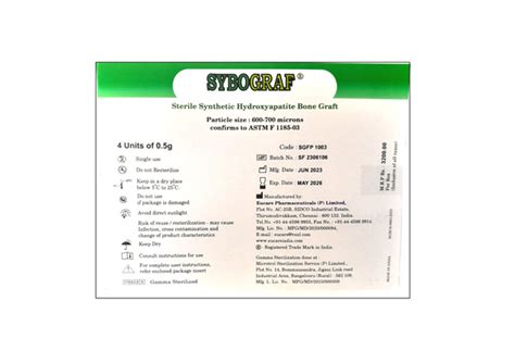 Eucare Sybograf Sterile Synthetic Hydroxyapatite Bone Graft 0.5gm (Pac ...