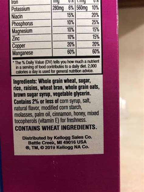 Raisin Bran Nutrition Facts Ingredients at Caleb Bateson blog