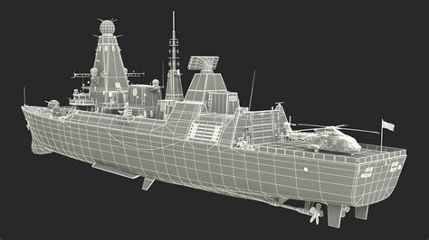 3D Royal Navy Type 45 Destroyer with AW101 Helicopter Rigged for Maya ...