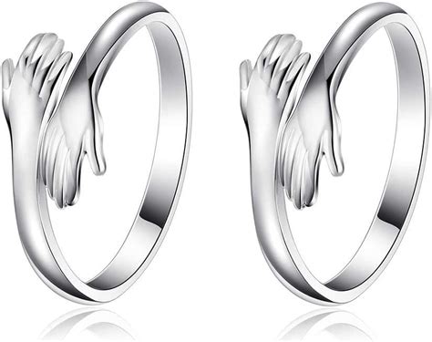 Pingyongchang Silver Hugging Hands Couple Rings - Adjustable, India | Ubuy