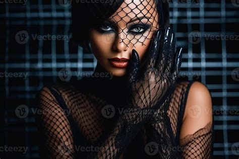 Evil woman, very beautiful and gorgeous, wearing fishnet gloves and ...