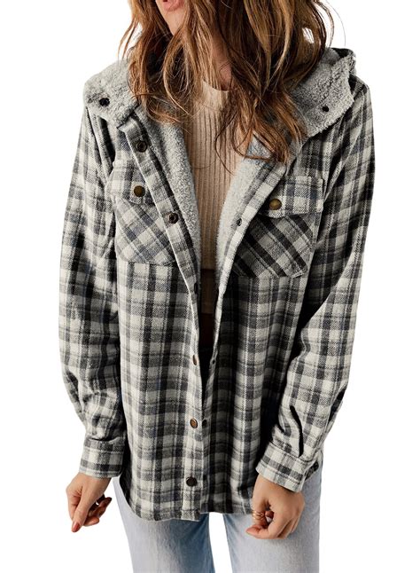 EVALESS Plus Size Jackets for Women Plaid Shacket Jacket Sherpa Lined ...