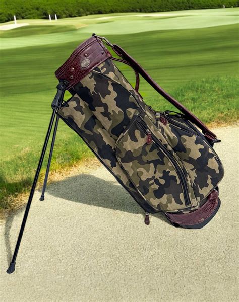 Green Camo Canvas Croc Brown Accents Leather Golf Bag - Stang Bag ...