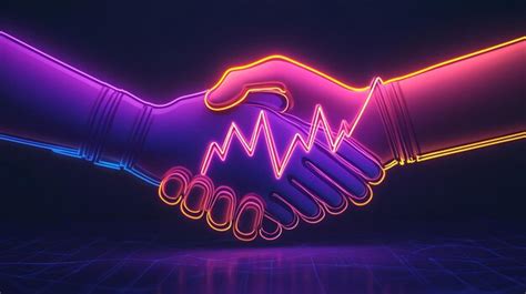 Neon handshake with growing chart partnership and growth concept ...