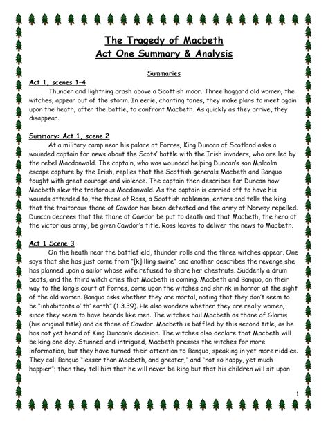 The Tragedy of Macbeth Act One Summary & Analysis | Study notes English ...