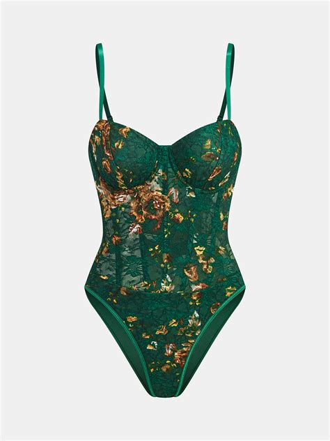 Floral Print Embroidery Bustier Corset Bodysuit | COMMENSE