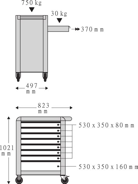 Stahlwille Tool trolley 95/8 PRO 8 Drawers 496 x 827 x 1020 mm ...