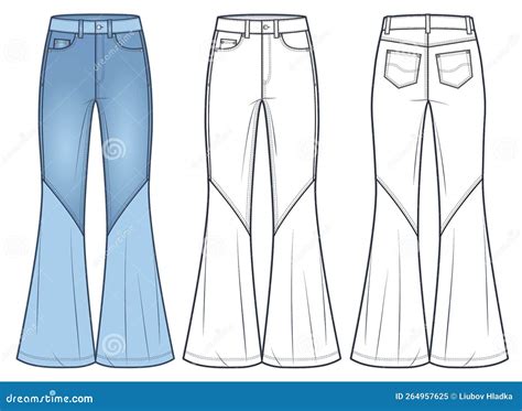Flared Jeans Pants Technical Fashion Illustration, Blue Design. Stock ...