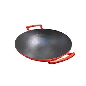 Alda Enamelled Cast Iron Wok Pan with Glass Lid, 24 Cm, Orange : Amazon ...