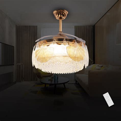 Feather Betel Glass Crystal Ceiling Fan Chandelier Luxury 42 Inch Gold ...