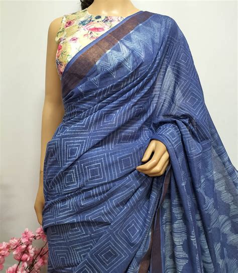 Blue Shibori Pure Cotton Saree - Luxurionworld