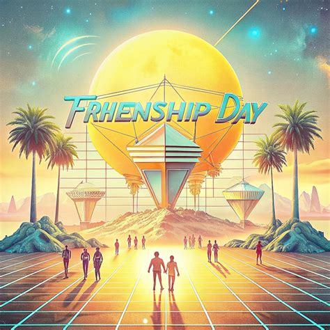 A poster for friendship day with palm trees and a sunset in the ...