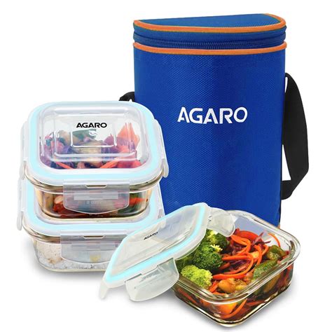 Buy AGARO Elite Borosilicate Glass Lunch Box, 3pcs Set, 320ml Each ...