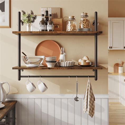 "Bestier 31"" Industrial Floating Shelf, Wood and Metal, Wall-Mounted ...