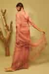 Buy Pink Blouse Piece Habutai , Saree Organza Floral Motifs Embroidered ...
