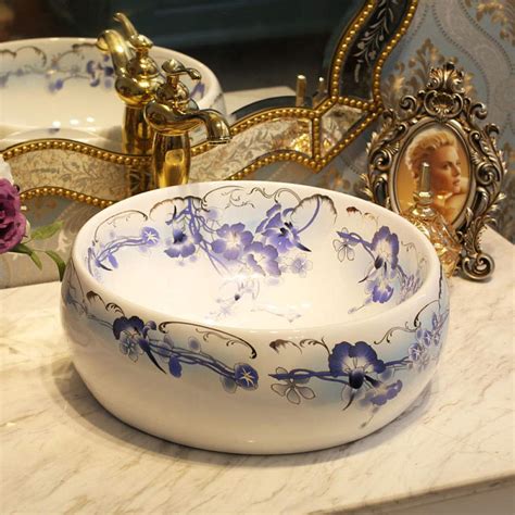 Buy Countertop Basin Handmade blue and white porcelain art wash basin ...