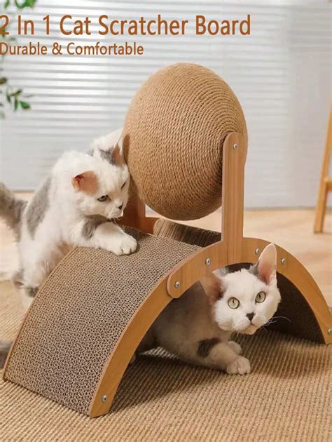 Bola de corda de sisal para gatos 2 em 1, brinquedo de madeira para ...