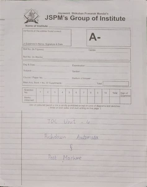 U4 - Pyq - Jayawant Shikshan Prasarak Group of Institute JSPM R Name of ...
