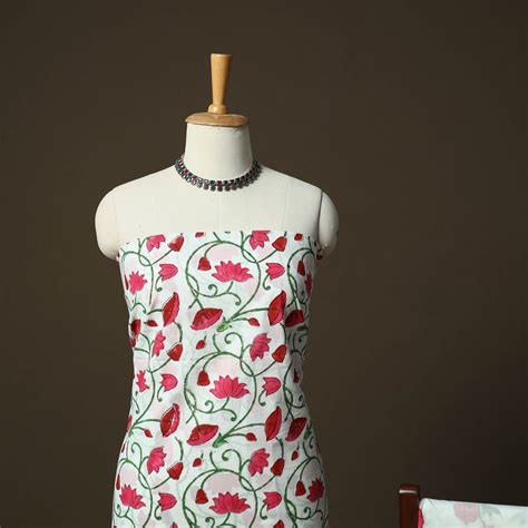 Pink Sanganeri Hand Block Print Cotton 3pc Unstitched Dress Material ...