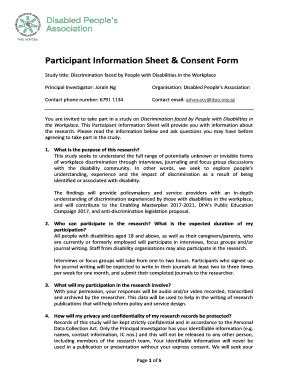 Participant Information Sheet & Consent Form - The Disabled ... - Fill ...