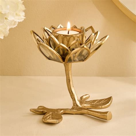 Buy Wables Aluminium and Glass Lotus Pedestal T-Light Holder from Home ...