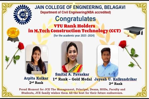 VTU Rank Holders in M.Tech Construction Technology – JCE | Jain College ...