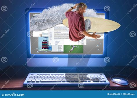 Surfing Internet Web Surfer Surfboard Wave Stock Image - Image of ...