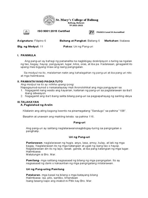 Image result for Sample Module for Grade 6