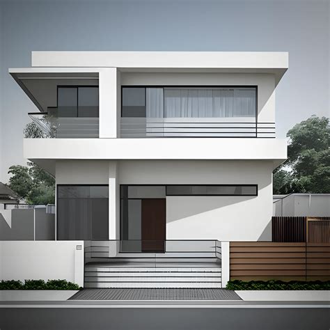 exterior house, 2 floors, minimalist, realistic style, render 3D ...