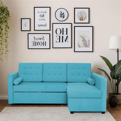 Megan RHS 4 Seater L Shaped Sofa Cum Bed for Living Room (Turquise Fab