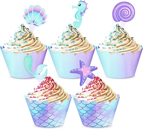 Buy 80 Pieces Mermaid Cupcake Wrappers and Toppers Mermaid Cake Topper ...