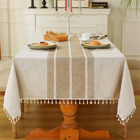 Amazon.com: Laolitou Rustic Tablecloth Cotton Linen Waterproof ...