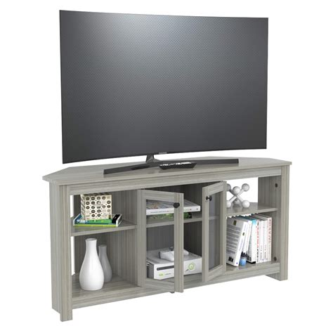 Inval Corner TV Stand with Glass Doors, Smoke Oak- Buy Online in India ...