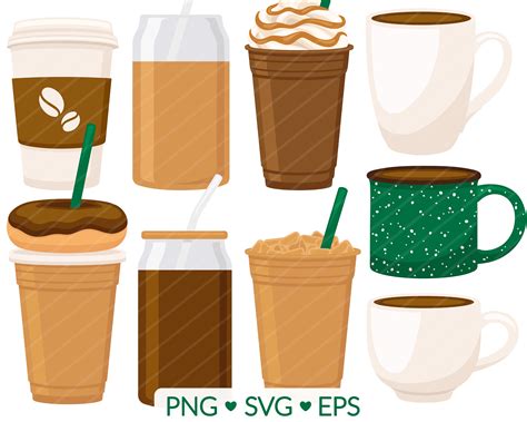 Coffee Cup Clipart - SVG, PNG, EPS Images - Frappuccino Clip Art, Donut ...