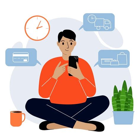 Online shopping. the man is sitting with a mobile phone. the buyer ...