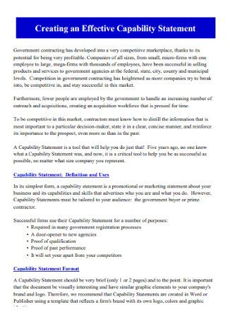 Image result for Capability Statement Samples