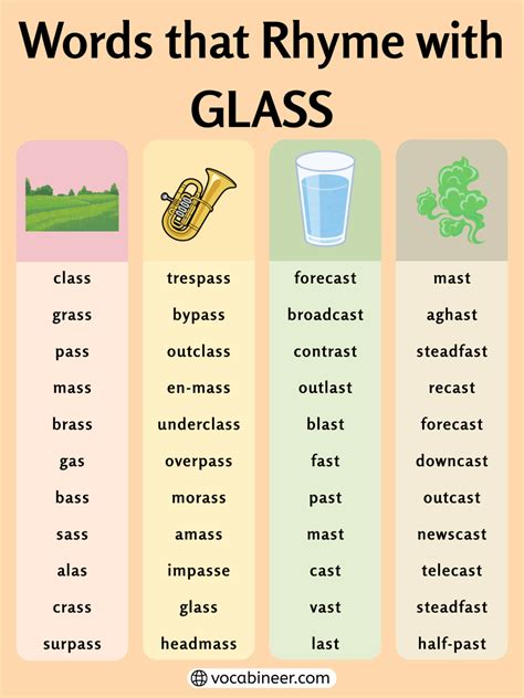 Bright Words That Rhyme with Glass in English