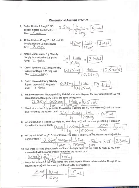 #3 - Med Math Review Packet - Key - Dimensional Analysis Practice 1 ...