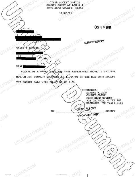 Texas Civil Docket Notice | US Legal Forms