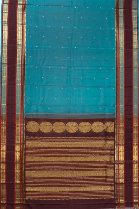 Classic Kanchipuram Silk Plain Blue Saree With Rettai