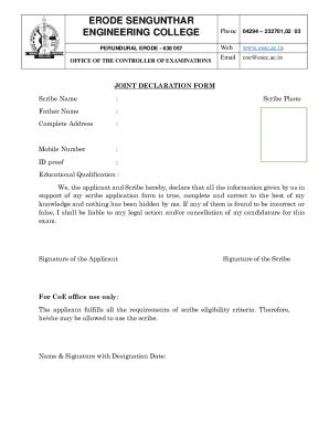 Fillable Online erode-sengunthar ac SCRIBE-JOINT-DECLARATION-FORM ...