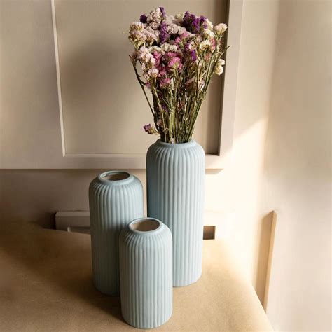 Grab Modern Ribbed Vase Set of 3 or Ceramic Flower Vases - Ikiru — IKIRU