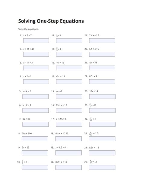 Solving One Step Equations Worksheet 的图像结果