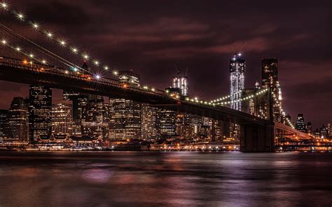 Download Light Night New York Man Made Brooklyn Bridge HD Wallpaper