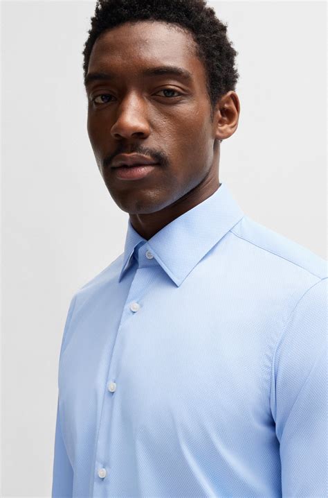 BOSS - Regular-fit shirt in structured stretch fabric - Light Blue