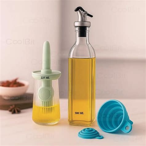 Oil Dispenser Bottle 500ml Oil bottle 225ml with Brush and Funnel