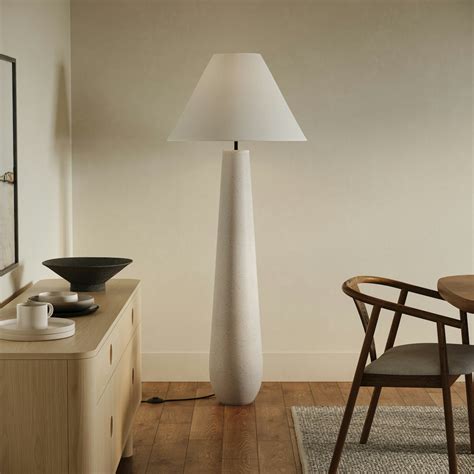 Pilar White Terrazzo Statement Floor Lamp, Cone Shade, Black Fabric ...
