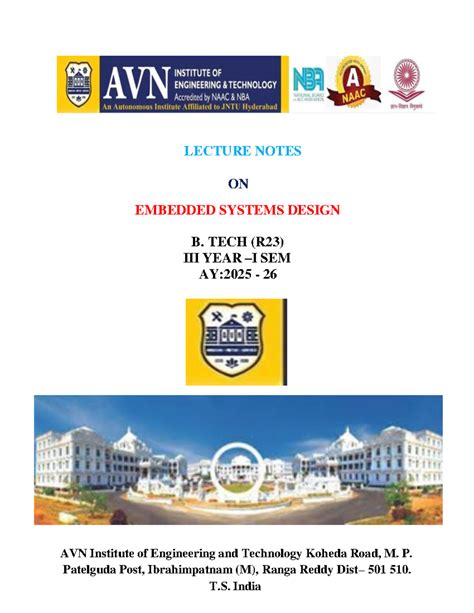 LECTURE NOTES ON EMBEDDED SYSTEM DESIGN EC308 B. TECH (R23) SEM II AY ...